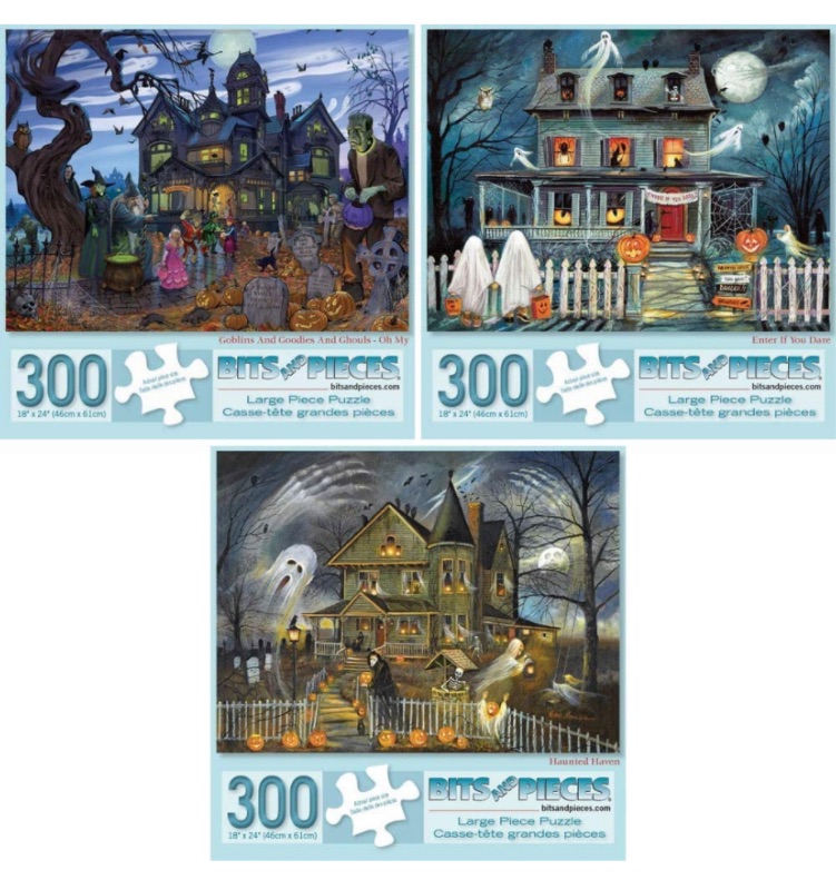 Photo 1 of Bits and Pieces - Value Set of Three (3) 300 Piece Jigsaw Puzzles for Adults - Each Puzzle Measures 18" X 24" - 300 pc Haunted House Halloween Spooky Jigsaws by Artist Ruane Manning