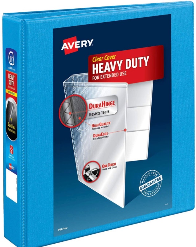 Photo 1 of Avery Heavy-Duty View 3 Ring Binder,1.5" One Touch Slant Rings, Holds 8.5" x 11" Paper, 1 Light Blue Binder (05401)