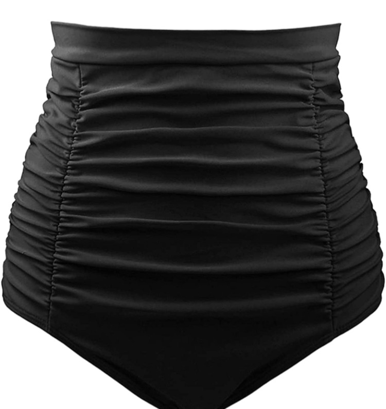 Photo 1 of DANIFY Plus Size Black High Waisted Bikini Bottom Tummy Control Ruched Swimsuit Bottoms for Women size 50