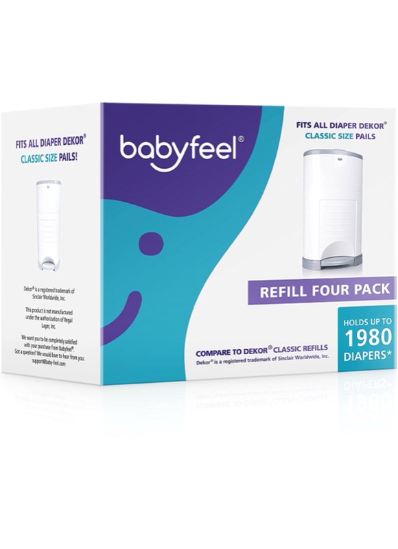 Photo 1 of Babyfeel Refills Compatible with Dekor Classic Diaper Pail | 4 Pack | Exclusive 30% Extra Thickness | Diaper Pail Refills with Powerful Odor Elimination | Fresh Powder Scent | Holds up to 1980 Diapers