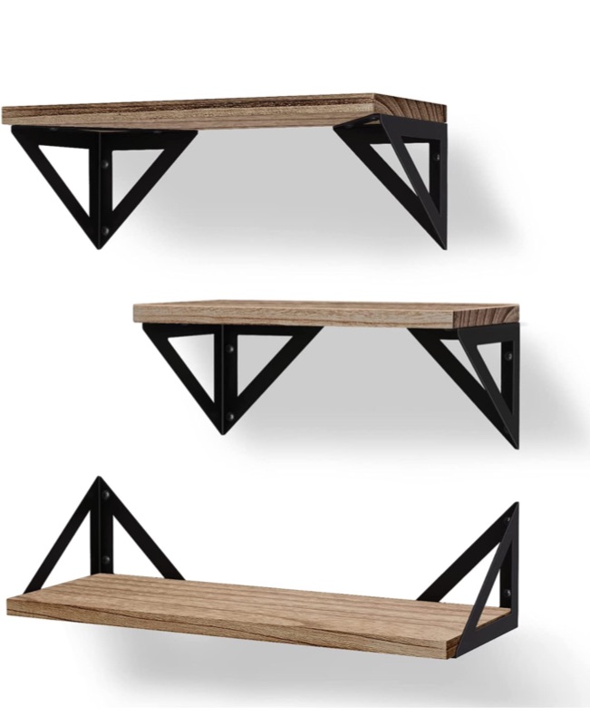 Photo 1 of BAYKA Floating Shelves Wall Shelf Mounted, Decorative Rustic Wood Hanging Shelving Set of 3 for Bedroom, Kitchen, Bathroom, Living Room, Weight Bearing Shelves for Cats, Pictures, Towels, Accessories