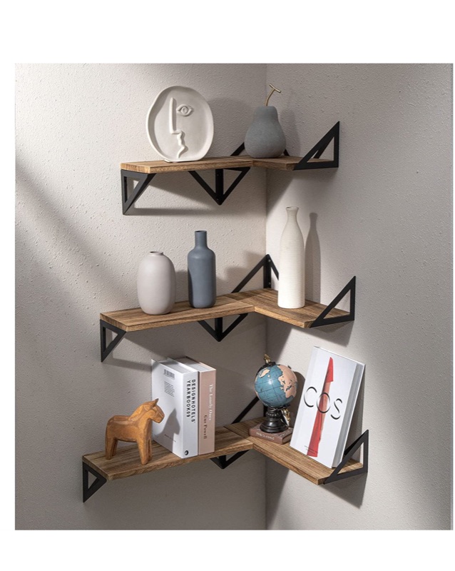 Photo 5 of BAYKA Floating Shelves Wall Shelf Mounted, Decorative Rustic Wood Hanging Shelving Set of 3 for Bedroom, Kitchen, Bathroom, Living Room, Weight Bearing Shelves for Cats, Pictures, Towels, Accessories