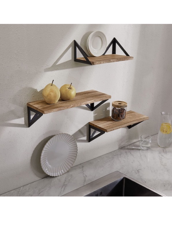 Photo 6 of BAYKA Floating Shelves Wall Shelf Mounted, Decorative Rustic Wood Hanging Shelving Set of 3 for Bedroom, Kitchen, Bathroom, Living Room, Weight Bearing Shelves for Cats, Pictures, Towels, Accessories