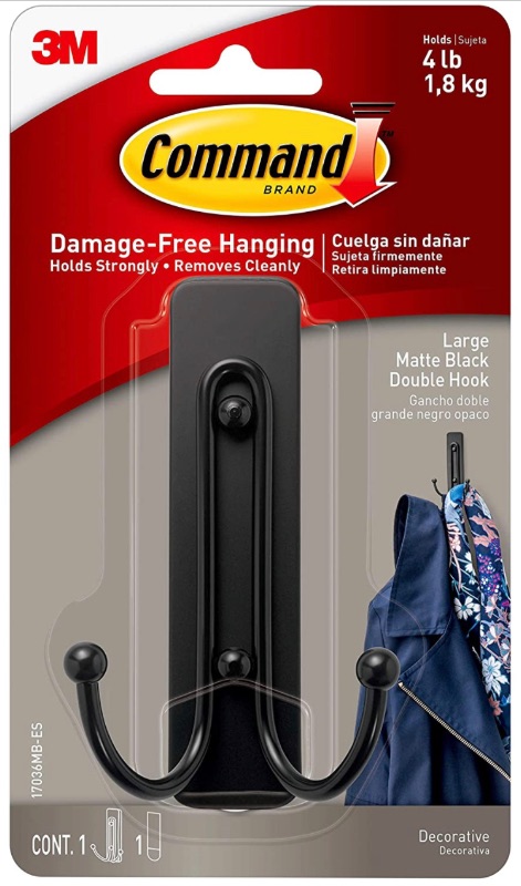 Photo 1 of Command 17036MB-ES Wall Hooks, 1 Pack, Matte Black