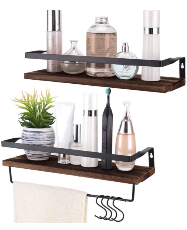 Photo 1 of Bathroom Floating Shelves Wall Mounted,Rustic Wooden Storage Shelves for Kitchen Set of 2 (Brown)