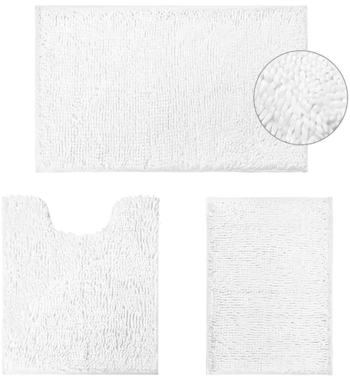 Photo 1 of 3 Pieces Bathroom Rugs Set, Velvety-Soft Butter Chenille Bathroom Rugs, 3X Absorbent Shaggy Bath Mat Non Slip, Luxury Pure White Bathroom Rugs Plush Bathroom Mats for Tub, Shower, Bathroom