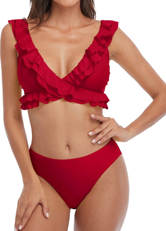 Photo 1 of Charmo Ruffle Bikini for Women Flounce Strap V Neck Mid Rise Two Piece Cute Swimsuits size M