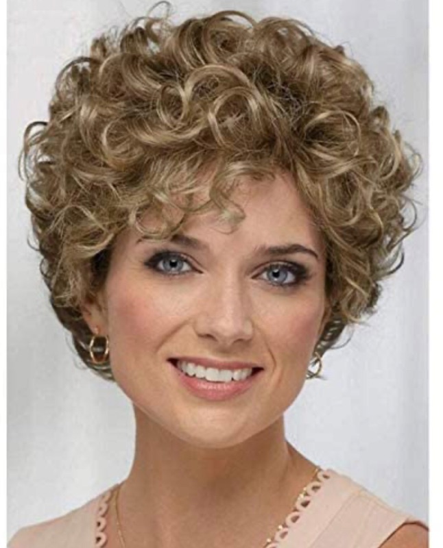 Photo 1 of Baruisi Short Curly Wavy Blonde Brown Wigs for Women Natural Looking Synthetic Hair Replacement Wig