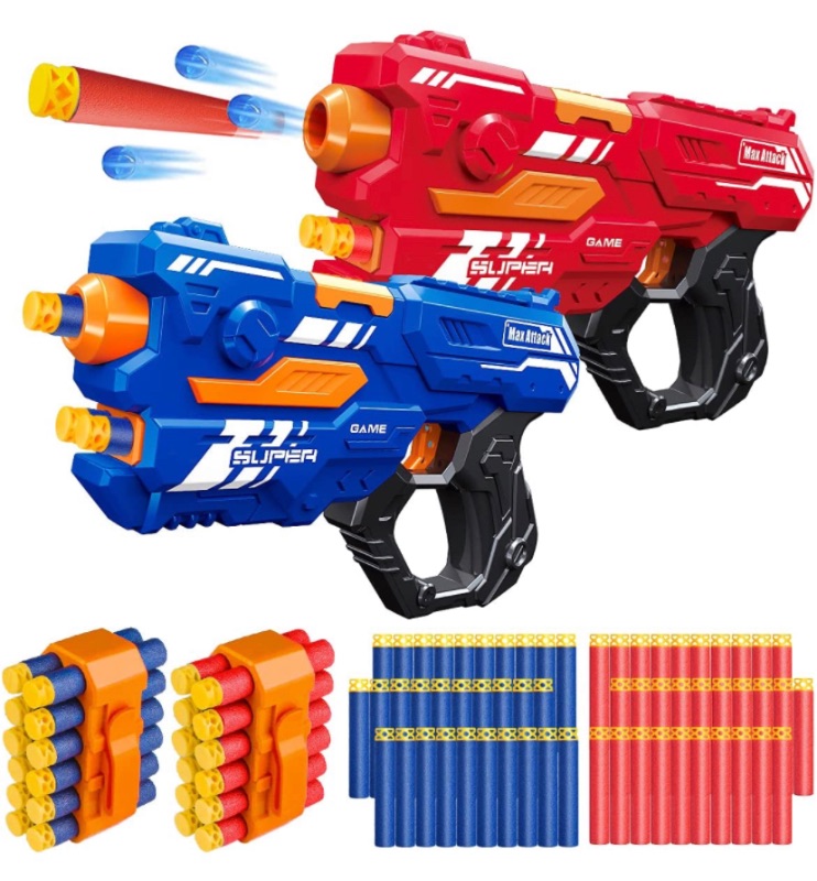 Photo 1 of 2 Pack Blaster Guns Toy for Boys Kids-Gel Ball Blaster with 60 Refill Foam Darts&2 Dart Clip Bullets for Nerf-Toys Gun Birthday Gifts Nerf Party Supplies for 4,5,6,7,8,9 Years UP