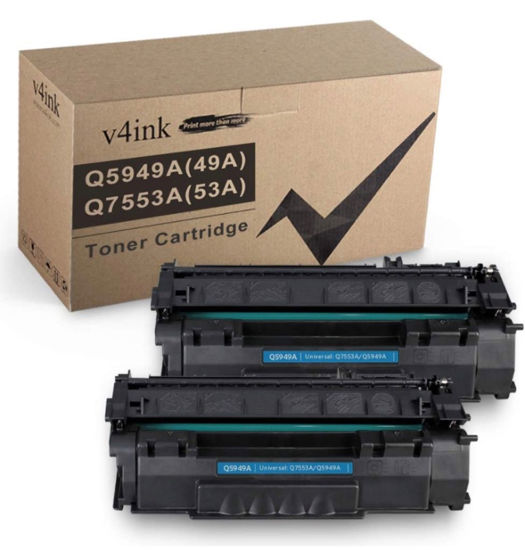 Photo 1 of V4INK Compatible 49A 53A Toner Cartridge Replacement for HP Q5949A Q7553A for use with HP 1320 1320n P2015dn P2015 P2015n 3390 3392 1160 P2014 M2727nf MFP Printer (Black,2 Packs)