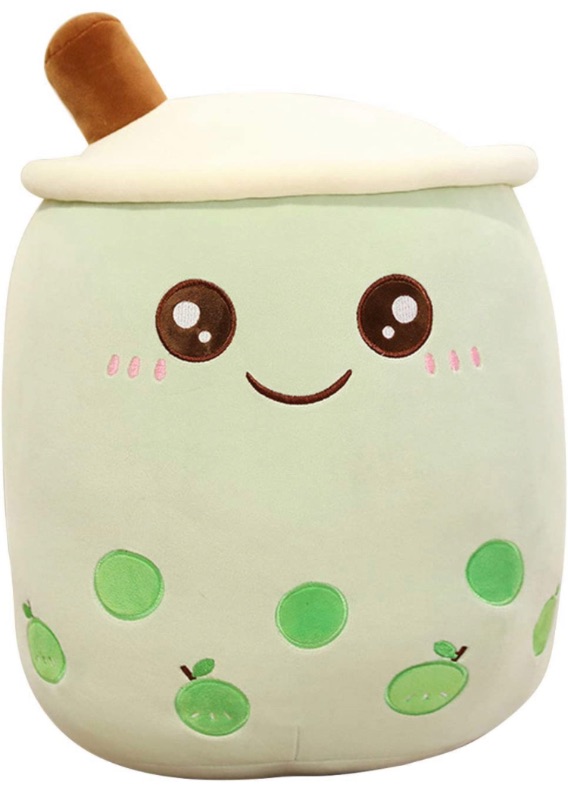 Photo 1 of Cartoon Bubble Tea Plush Pillow,Plush Boba Tea Cup Toy Figurine Toy,24/35 cm Cute Bubble Tea Cup Shaped Pillow with Suction Tubes (Green, Large