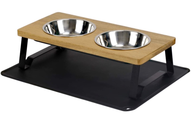 Photo 1 of X-ZONE PET Raised Pet Bowls for Cats and Dogs, Walnut Wood Elevated Dog Cat Food and Water Bowls Stand Feeder with 2 Stainless Steel Bowls and Anti Slip Mat