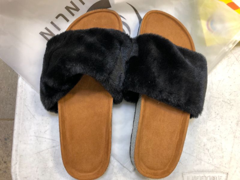 Photo 3 of Womens Fuzzy House Slippers Fluffy Faux Fur Flat Slides Sandals  SIZE XL