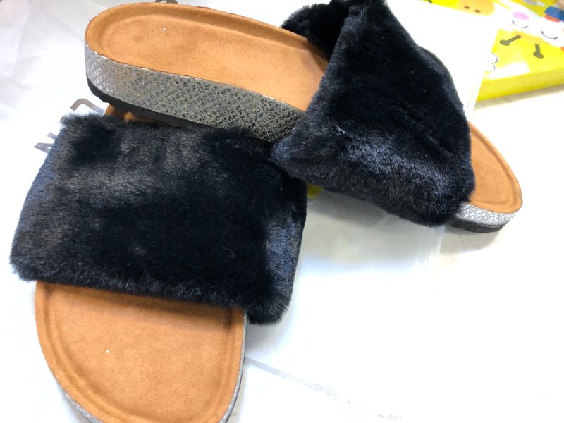 Photo 2 of Womens Fuzzy House Slippers Fluffy Faux Fur Flat Slides Sandals  SIZE XL