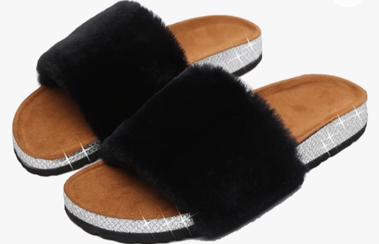 Photo 1 of Womens Fuzzy House Slippers Fluffy Faux Fur Flat Slides Sandals  SIZE XL