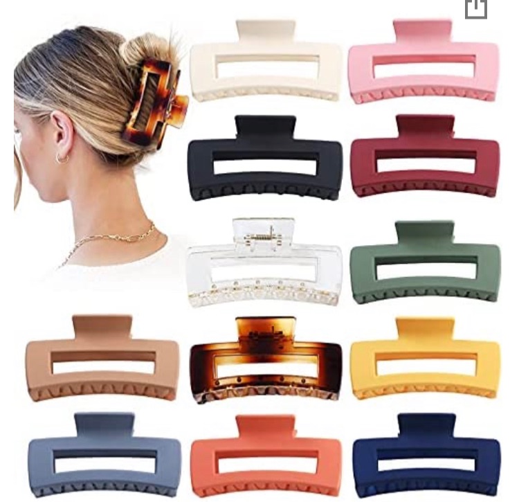 Photo 1 of Sisiaipu 4.1 Inch Large Hair Claw Clips 12 Pcs Big Hair Clips for Thick Hair Rectangular Hair Clips for Women and Girls Nonslip Acrylic Banana Jaw Clips Hair Accessories colors may vary