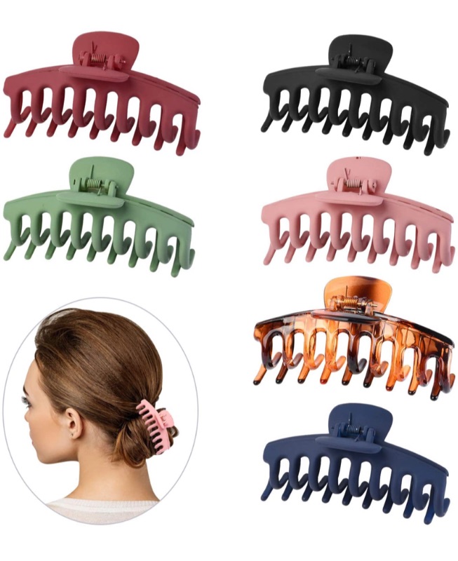 Photo 1 of 6PCS 4.3Inch Big Hair Claw Clips, PS Plastic Nonslip Jaw Clips for Thick Hair and Multiple Hairstyles, Strong Hold Perfect, Banana Clips Hair Great Gift for Women (6 Colors)