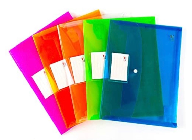 Photo 1 of 5 Pack Large-Capacity Colored Transparent Document Folders/TFDLCG zm Plastic Envelope with snap Closure/Poly Envelopes,A4 Letter Size(13"×9.5")for School Home Office,Assorted Colors