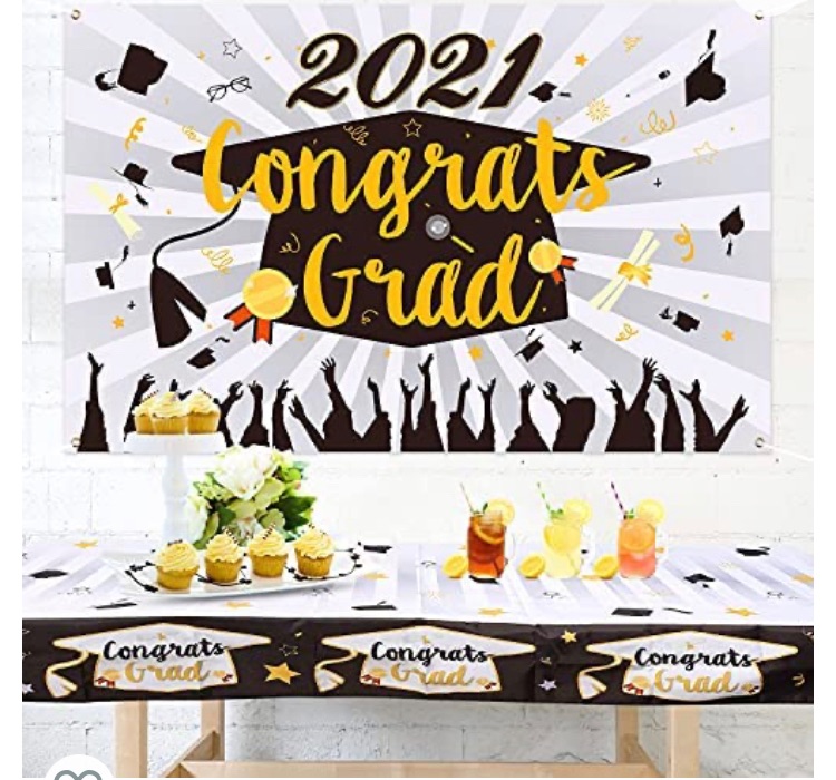Photo 1 of 2021 Graduation Decorations - Graduation Party Supplies Graduation Banner & Graduation Tablecloth Large Fabric, Congrats Grad Party Decorations Table Decorations
