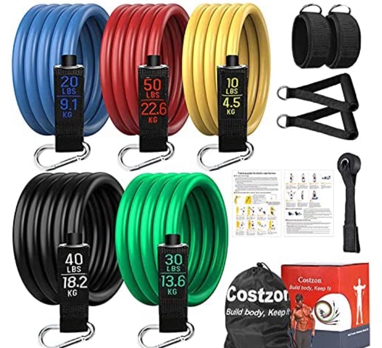 Photo 1 of Elastic Tubes Strong Resistance Weight Training Bands Set with Door Anchor Handles Ankle Straps Fortable Bag Manual Guide for Fitness Strength Slim Yoga Physical Therapy Muscle Train