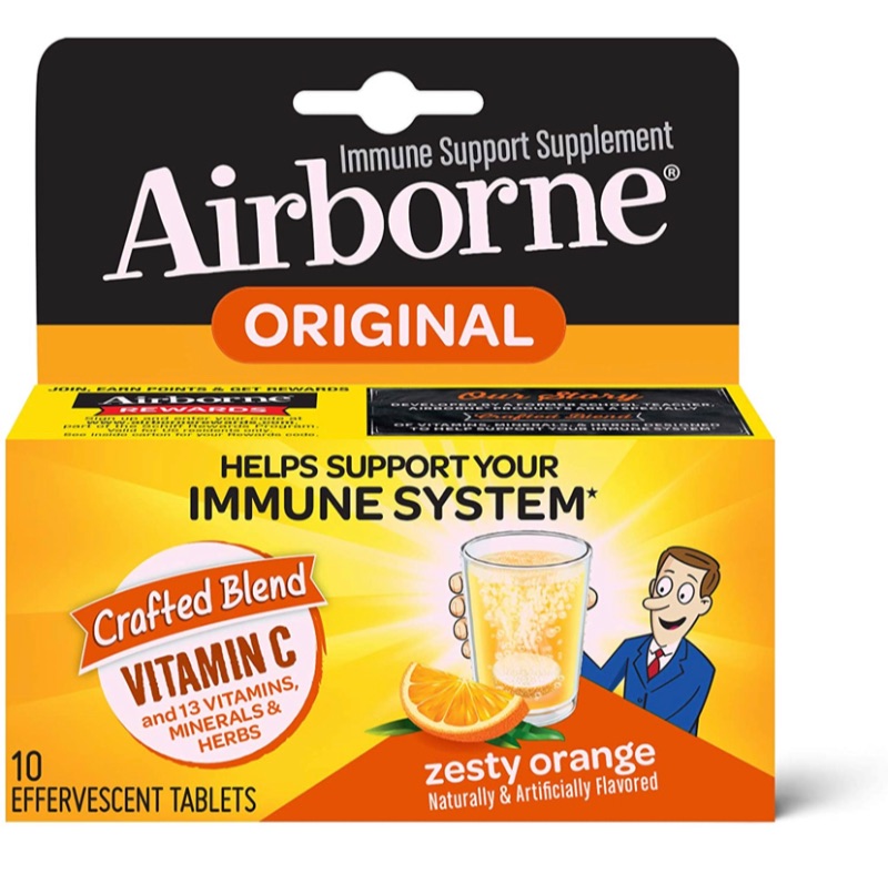 Photo 1 of Airborne Zesty Orange Effervescent Tablets, 10 count - 1000mg of Vitamin C - Immune Support Supplement (Packaging May Vary) ( Pack of 2) Exp 12/2021