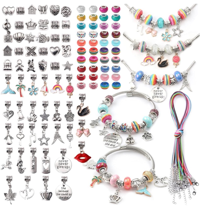 Photo 1 of 115pcs Bracelet Making Kit Cute Stuff Gifts for Girls, Charms for Bracelets, Beads for Kids Crafts