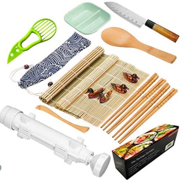 Photo 1 of Destination Sushi Making Kit-All In One Sushi Bazooka Maker with Chopsticks,Chopsticks Holder,Bamboo Mats,Avocado Slicer,Sushi Knife,Spreader,Paddle,Cotton Bag,Chopsticks Set and Plate