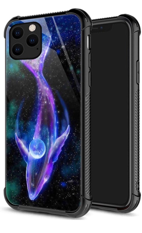 Photo 1 of iPhone 11 Case, Space Fish iPhone 11 Cases for Women Girls, Pattern Design Shockproof Anti-Scratch Organic Glass Case for Apple iPhone 11 6.1-inch Space Fish