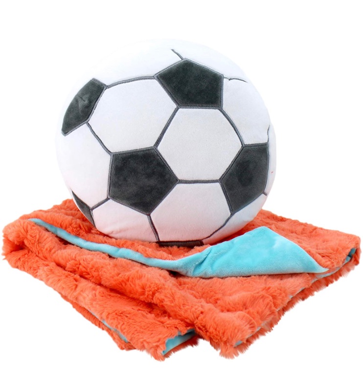 Photo 1 of Animal Adventure | Cuddle Bundles | Soccer Theme | Super-Soft Machine Washable Blankie & Plush Toy, Blue and Orange, One Size