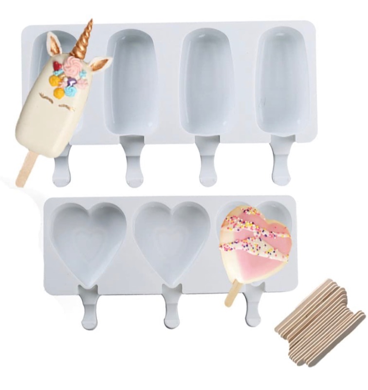 Photo 1 of 2 Pieces Popsicle Molds Classic Heart Silicone Easy Cream Mini Ice Cream Bar Molds with 40 Cream Wooden Sticks