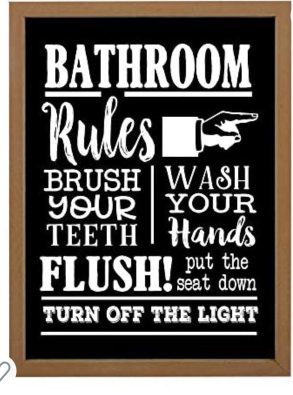 Photo 1 of Funny Bathroom Signs - Toilet Rules - Rustic Farmhouse Decor, Wood Home Decorations, Wooden Hanging Art Quotes For Restroom, Wall Decorative Sayings - 9"x12" (Black)