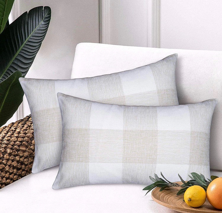 Photo 1 of AGUDAN Plaid Throw Pillow Covers - Cotton Linen Decorative-Farmhouse Decor Cushion Pillowcase for Couch, Bed, Sofa, Car 2-Pack