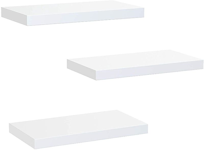 Photo 1 of AMADA HOMEFURNISHING White Floating Shelves Invisible Wall Mounted 3 Sets, Modern Faux Wood Storage Shelves with Matte Finish