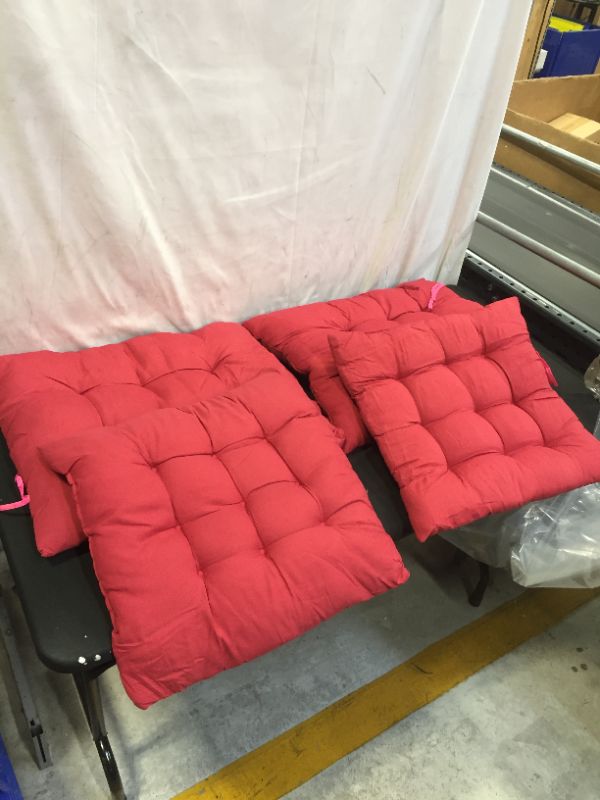 Photo 1 of 4 PC CHAIR SEAT CUSHION 2 20X16 AND 2 17X16 RED 