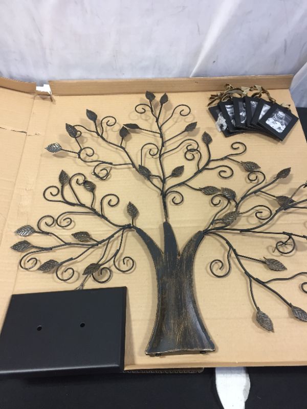 Photo 2 of 20"x20" Bronze Family Tree Centerpiece Display Stand 6 Hanging Photo Picture Frames - 1 5x7 and 6 2x3