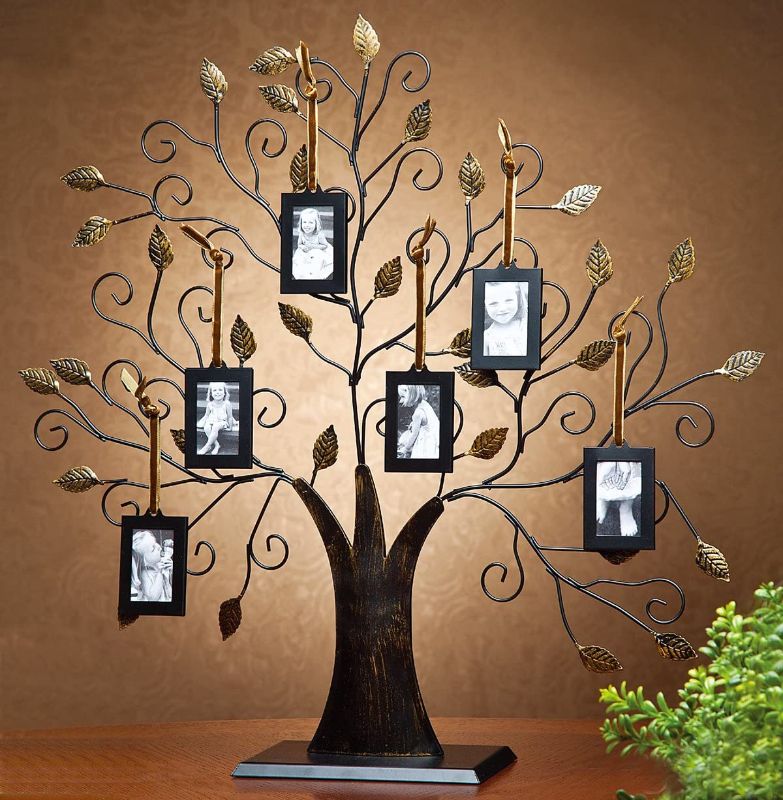 Photo 1 of 20"x20" Bronze Family Tree Centerpiece Display Stand 6 Hanging Photo Picture Frames - 1 5x7 and 6 2x3
