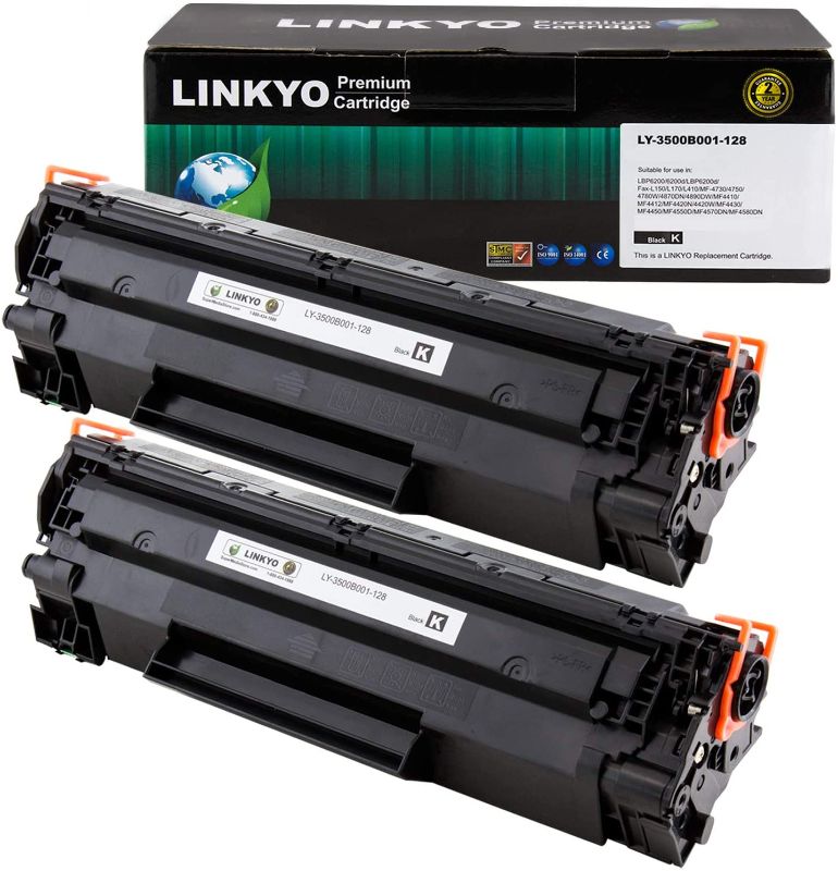 Photo 1 of LINKYO Compatible Toner Cartridge Replacement for Canon 128 (Black, 2-Pack)
