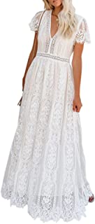 Photo 1 of Bdcoco Women's V Neck Floral Lace Wedding Dress Short Sleeve Bridesmaid Evening Party Maxi Dress
