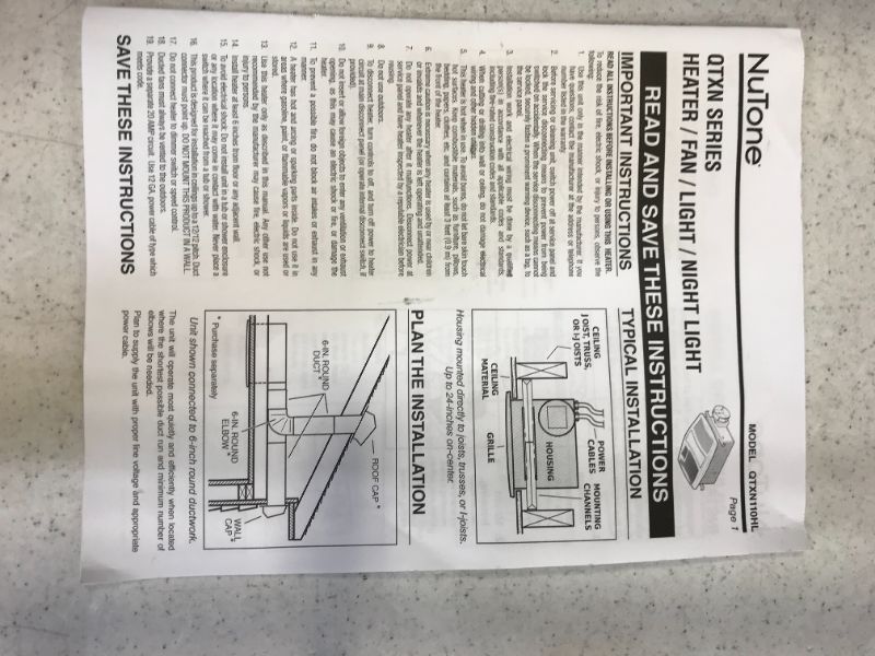 Photo 3 of Nutone QTXN110HL - 110 CFM Exhaust Fan & Light