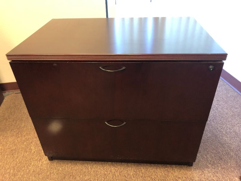 Photo 1 of 2 Drawer Dark Cherry Wooden Locking Cabinet