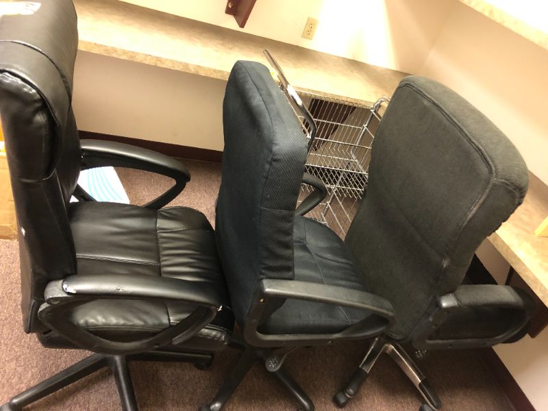 Photo 1 of 3 Black Office Chairs 1 Leather 2 Cloth