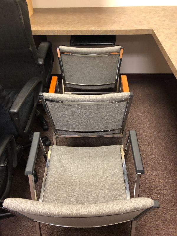 Photo 1 of 3 Grey Chairs and Black Rolling Mini Desk 