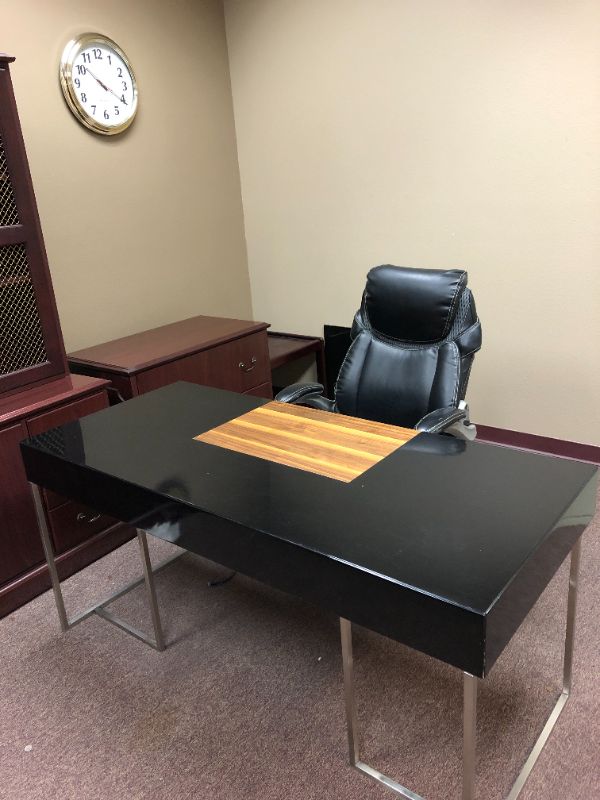 Photo 1 of office desk and chair sold together as is color black 