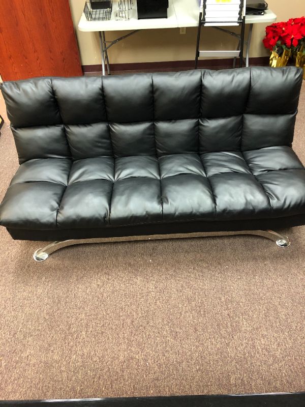 Photo 1 of faux leather futon sofa black used sold as is 