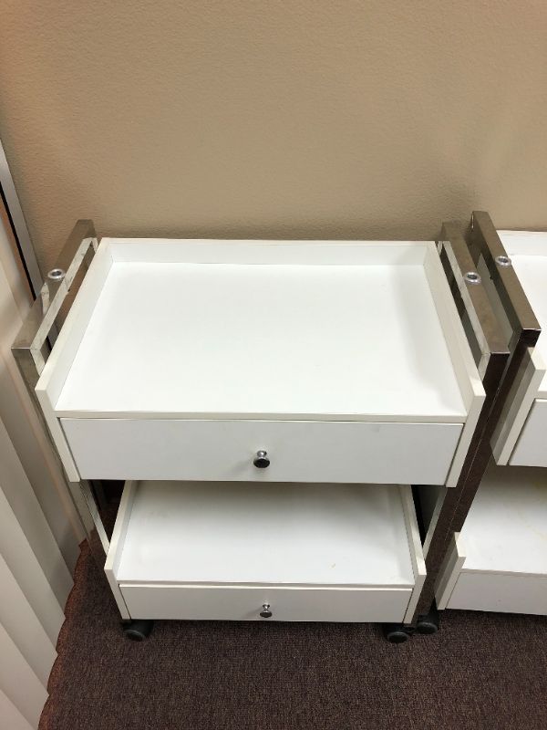 Photo 4 of set of 3 white 2 drawer wooden rolling storage carts used sold as is 