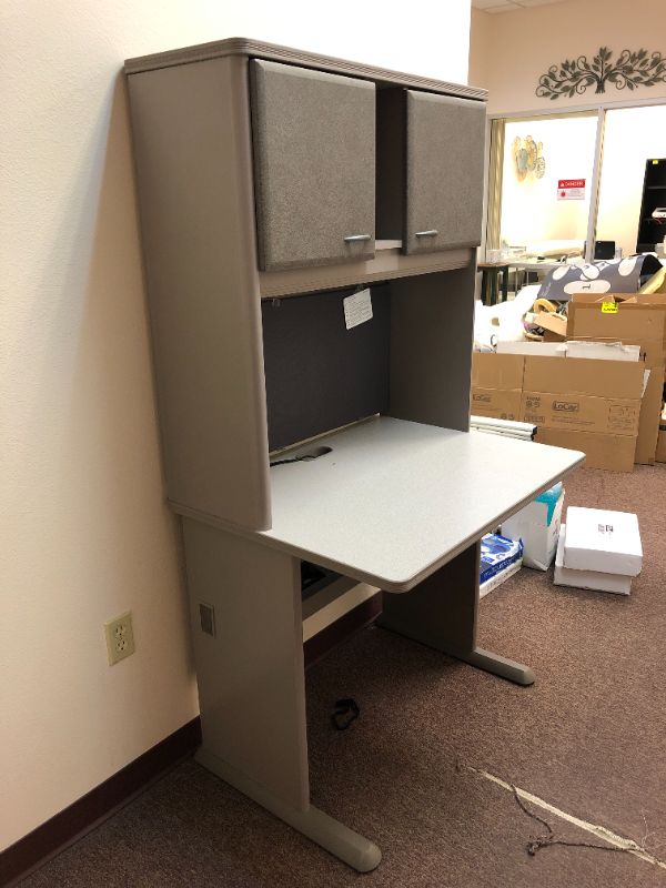 Photo 2 of medical desk with small cabinets grey single item sold as is 