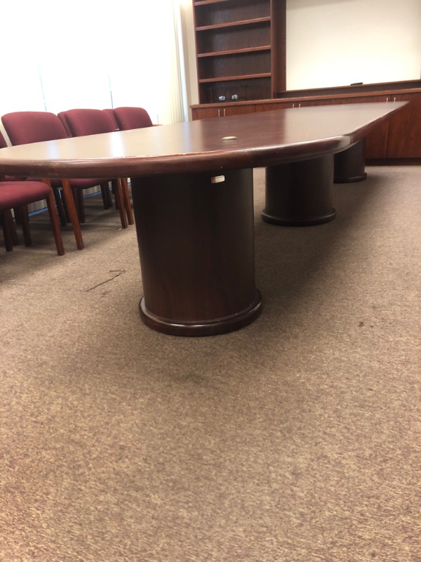 Photo 7 of Wood conference table with red finish. 4ft Wide, 16ft Long