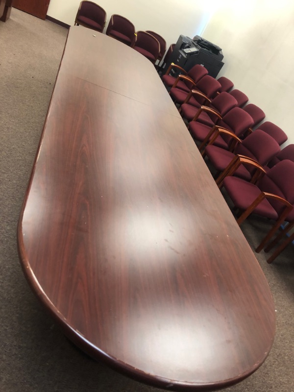 Photo 2 of Wood conference table with red finish. 4ft Wide, 16ft Long