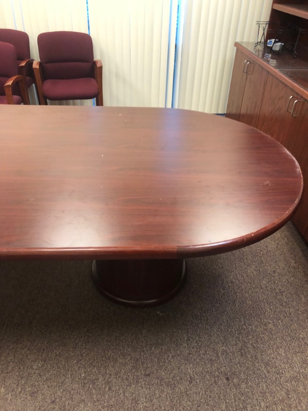 Photo 3 of Wood conference table with red finish. 4ft Wide, 16ft Long