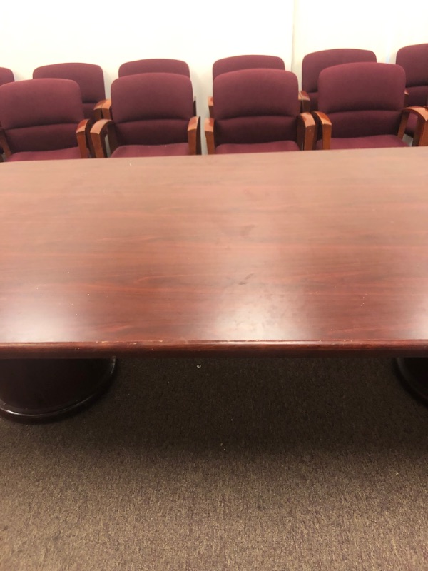 Photo 6 of Wood conference table with red finish. 4ft Wide, 16ft Long